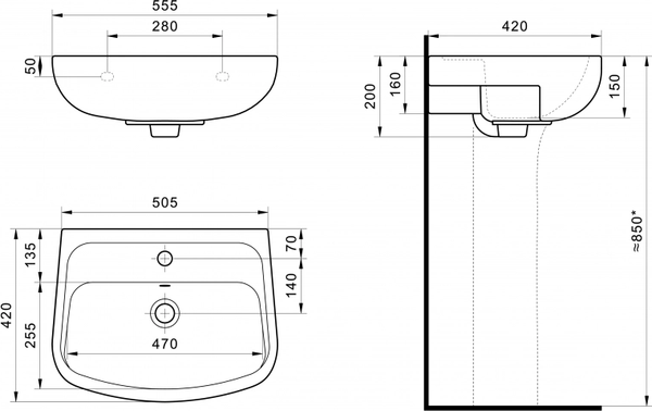 Изображение товара Умывальник Santek Лонги 550х420 (1WH501755)