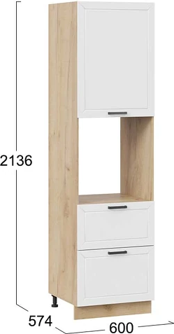 Изображение товара Шкаф-пенал кухонный ТриЯ Лорас 1П6Я2 с одной дверью и двумя ящиками (дуб крафт золотой/холст белый)