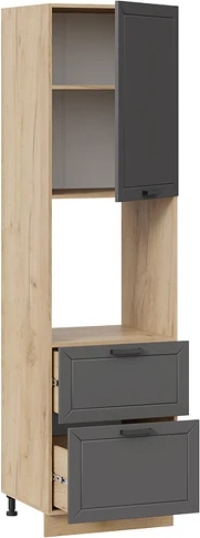 Изображение товара Шкаф-пенал кухонный ТриЯ Лорас 1П6Я2 с одной дверью и двумя ящиками (дуб крафт золотой/холст вулкан)