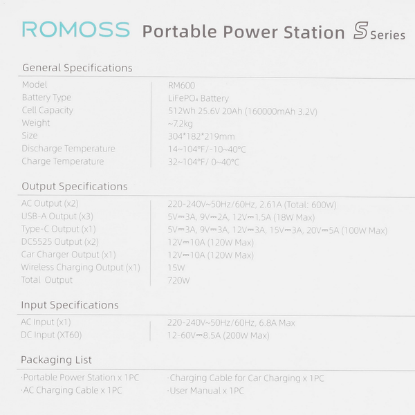 Изображение товара Портативная зарядная станция Romoss RM600 (серый)