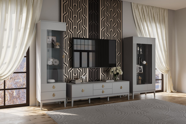 Изображение товара Шкаф с витриной Bravo Мебель Фарго 2-дв (серый шифер/лак антрацит)