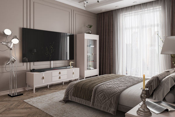 Изображение товара Шкаф с витриной Bravo Мебель Фарго 2-дв (персидский жемчуг/лак льняной)