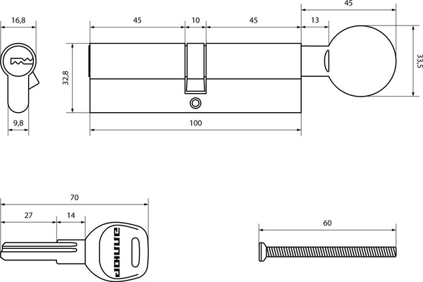 Изображение товара Цилиндровый механизм замка Аллюр HD FG 100-5К CP 50x50G перфорированный ключ 50, 10 (хром)