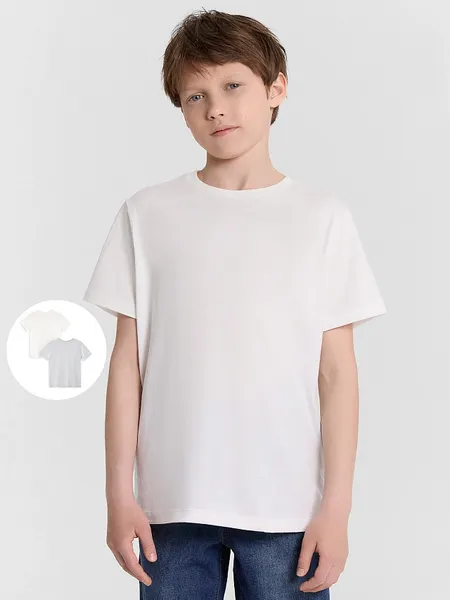 Изображение товара Комплект футболок детских Mark Formelle 113379-2 (р.140-68, белый/серый меланж 4306А)