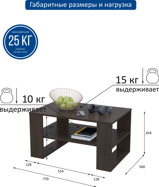 Изображение товара Журнальный столик Горизонт Мебель Квадро 2 (венге)