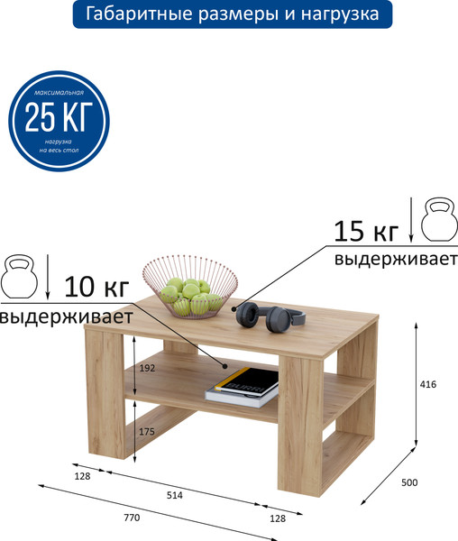 Изображение товара Журнальный столик Горизонт Мебель Квадро 2 (дуб золотой крафт)
