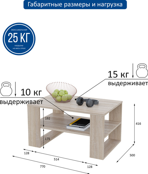 Изображение товара Журнальный столик Горизонт Мебель Квадро 2 (сонома)