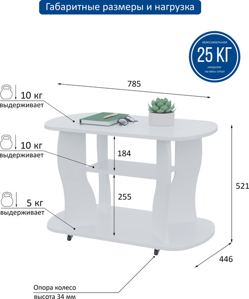 Изображение товара Журнальный столик Горизонт Мебель Marco 2 (белый)