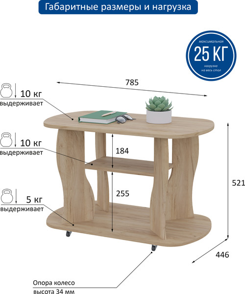 Изображение товара Журнальный столик Горизонт Мебель Marco 2 (дуб золотой крафт)
