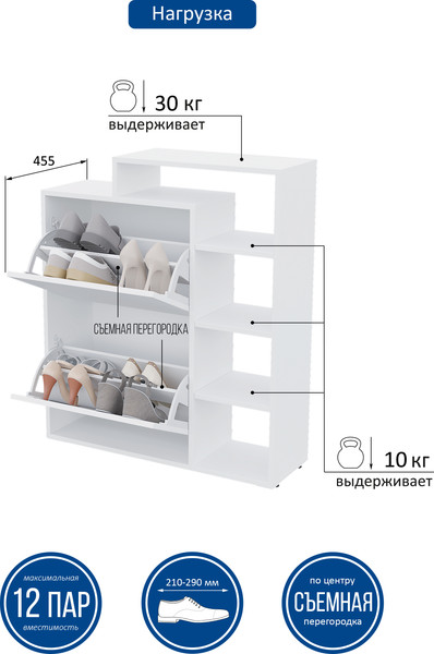 Изображение товара Тумба для обуви Горизонт Мебель Дуэт (белый)