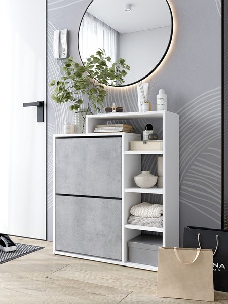 Изображение товара Тумба для обуви Горизонт Мебель Дуэт (белый/бетон)