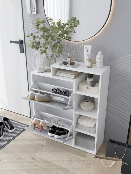 Изображение товара Тумба для обуви Горизонт Мебель Дуэт (белый/бетон)