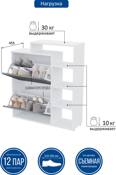 Изображение товара Тумба для обуви Горизонт Мебель Дуэт (белый/графит)
