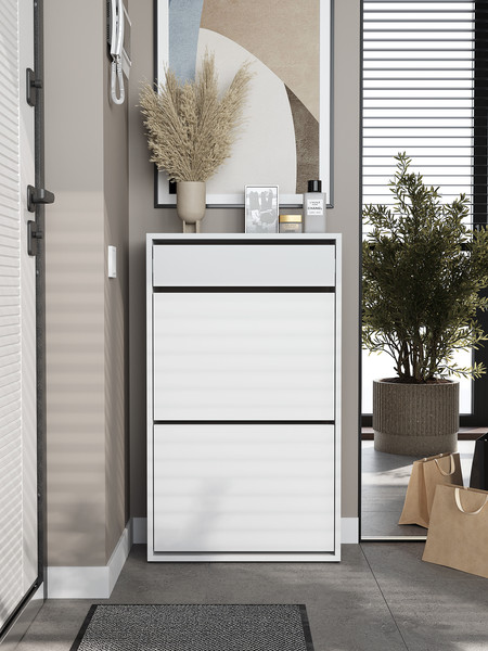 Изображение товара Тумба для обуви Горизонт Мебель Дуэт с ящиком (белый)