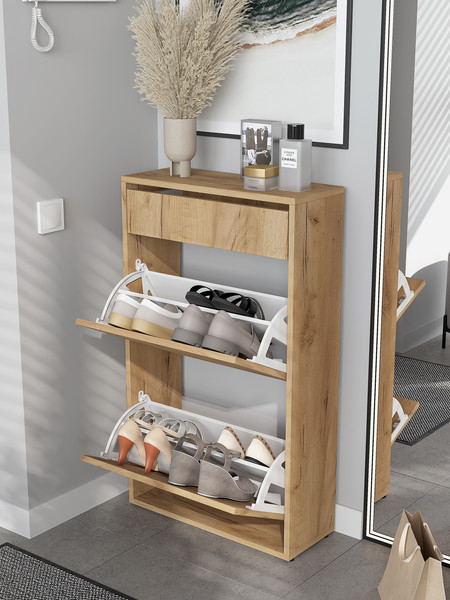 Изображение товара Тумба для обуви Горизонт Мебель Дуэт с ящиком (дуб золотой крафт)