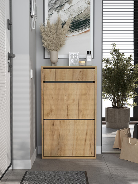 Изображение товара Тумба для обуви Горизонт Мебель Дуэт с ящиком (дуб золотой крафт)