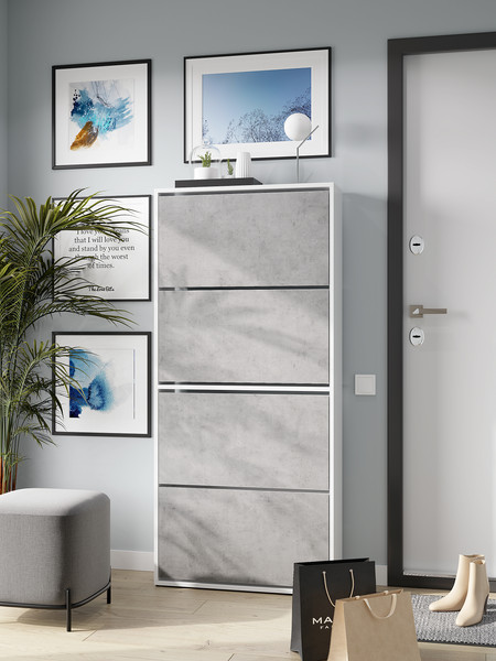 Изображение товара Тумба для обуви Горизонт Мебель Квартет (белый/бетон)