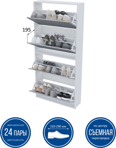 Изображение товара Тумба для обуви Горизонт Мебель Квартет (белый/бетон)