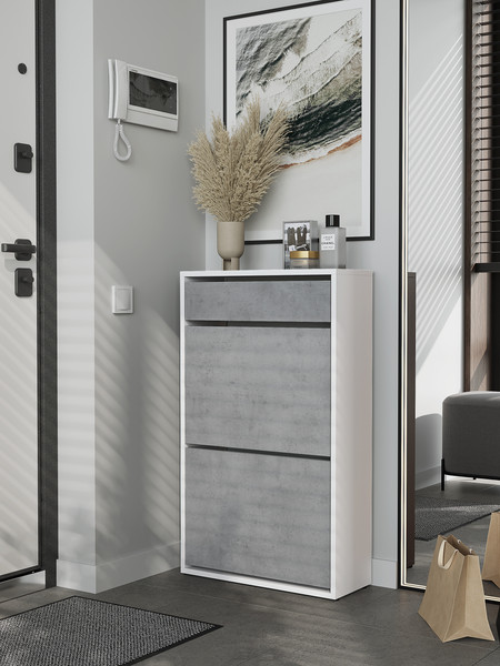 Изображение товара Тумба для обуви Горизонт Мебель Дуэт с ящиком (белый/бетон)