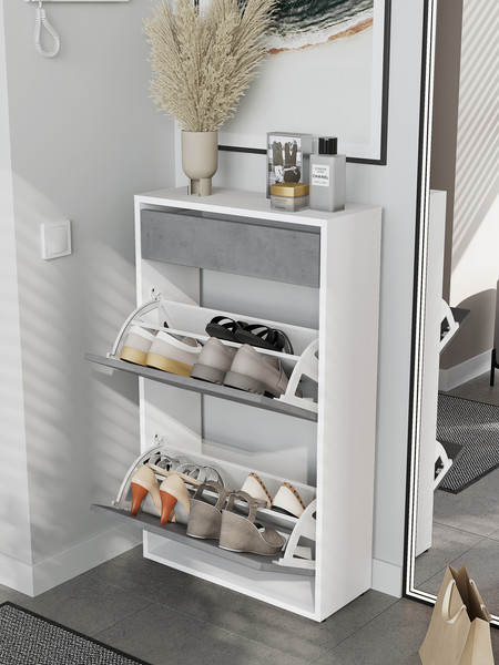 Изображение товара Тумба для обуви Горизонт Мебель Дуэт с ящиком (белый/бетон)