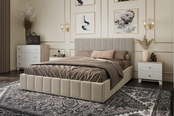 Изображение товара Полуторная кровать Bravo Мебель Нельсон 120х200 с ПМ Стандарт 3 вариант (серо-бежевый, вертикаль)