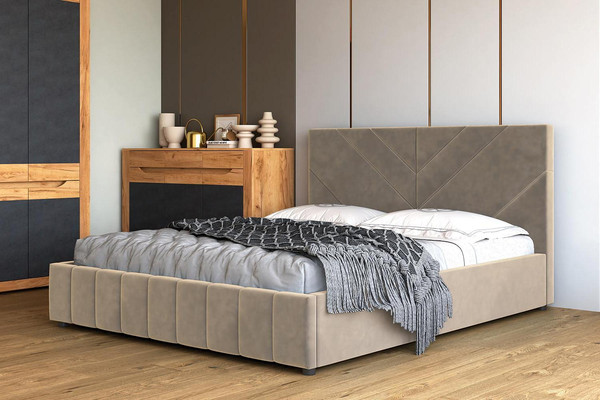 Изображение товара Полуторная кровать Bravo Мебель Нельсон 120х200 с ПМ Стандарт 3 вариант (серо-бежевый, линия)