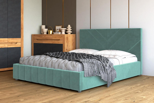 Изображение товара Полуторная кровать Bravo Мебель Нельсон 120х200 с ПМ Стандарт 4 вариант (бирюза, линия)