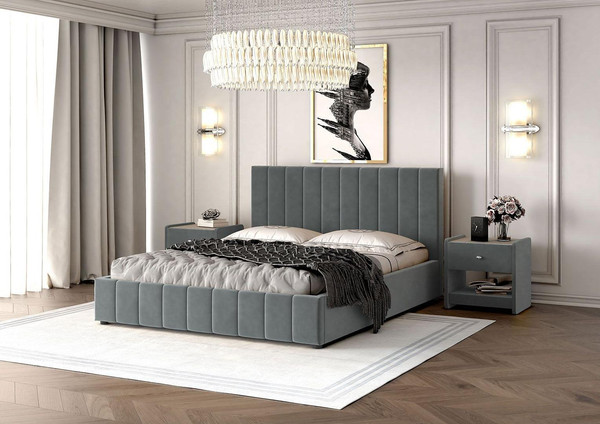 Изображение товара Двуспальная кровать Bravo Мебель Нельсон 180х200 с ПМ Стандарт 2 вариант (холодный серый, вертикаль)