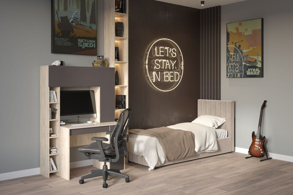 Изображение товара Односпальная кровать Bravo Мебель Нельсон 90х200 с ПМ Стандарт 3 вариант (серо-бежевый, вертикаль)