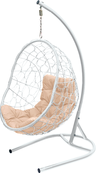 Изображение товара Кресло подвесное Риторика Овалис (белый ротанг/бежевая подушка)
