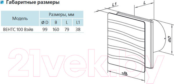 Изображение товара Вентилятор накладной Vents Вэйв 100 В