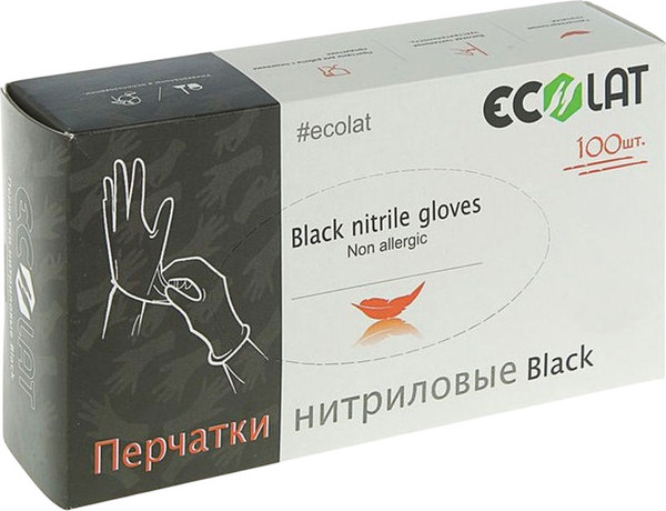 Изображение товара Перчатки одноразовые Ecolat Нитриловые S (100шт, черный)