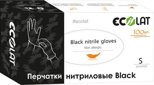 Изображение товара Перчатки одноразовые Ecolat Нитриловые S (100шт, черный)