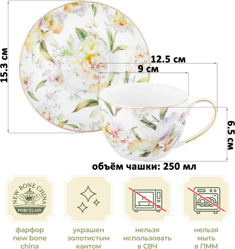 Изображение товара Набор для чая/кофе Elan Gallery Корнелия / 730852 (New Bone China)
