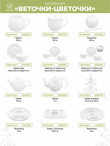 Изображение товара Набор тарелок Elan Gallery Веточки-цветочки / 630077_3