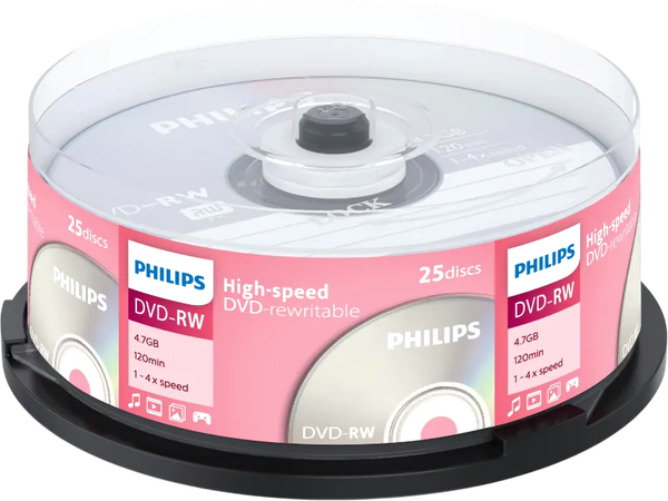 Изображение товара Набор дисков DVD-RW Philips Cake Box 4.7Gb 4x (25шт)