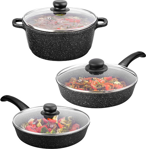 Изображение товара Набор кухонной посуды Elan Gallery Гармония вкуса / 120245+3 (черный мрамор)