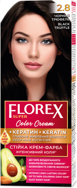 Изображение товара Крем-краска для волос Florex Super Кератин тон 2.8 черный трюфель
