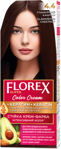 Изображение товара Крем-краска для волос Florex Super Кератин тон 4.4 гламурный каштан