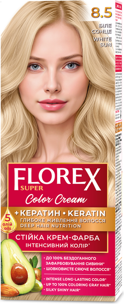 Изображение товара Крем-краска для волос Florex Super Кератин тон 8.5 белое солнце