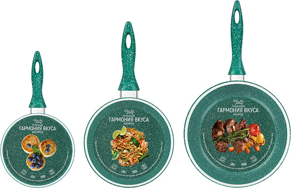Изображение товара Набор сковородок Elan Gallery Гармония вкуса / 120629+3 (изумруд)