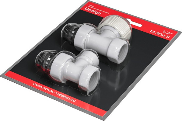 Изображение товара Монтажный комплект для радиатора Royal Thermo Design Прямой 1/2"М30х1.5 / RATVDP11212WH (белый)