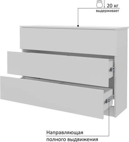 Изображение товара Комод Горизонт Мебель Нео 1050 3 ящика (белый)