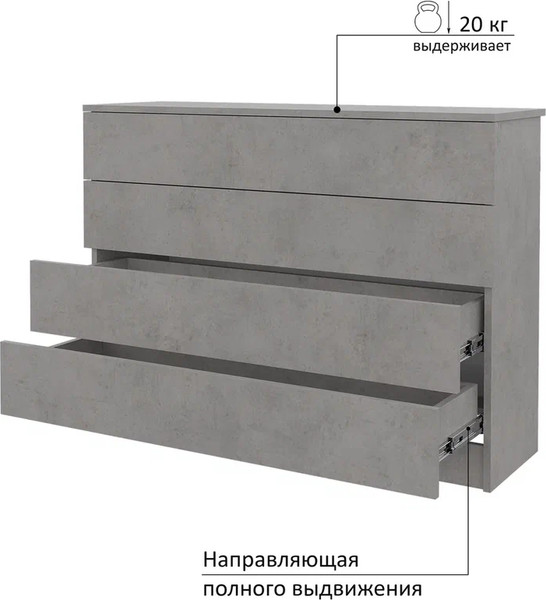 Изображение товара Комод Горизонт Мебель Нео 1050 4 ящика (бетон)