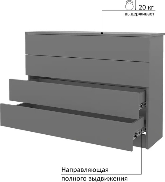 Изображение товара Комод Горизонт Мебель Нео 1050 4 ящика (серый графит)