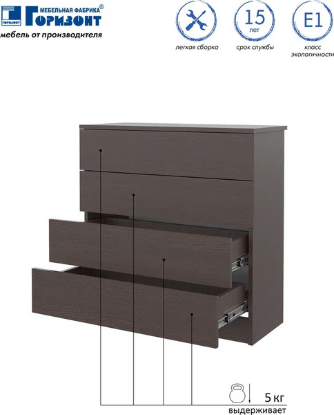 Изображение товара Комод Горизонт Мебель Нео 760 4 ящика (венге)