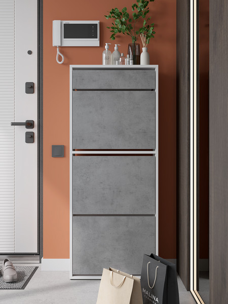 Изображение товара Тумба для обуви Горизонт Мебель Трио с ящиком (белый/бетон)