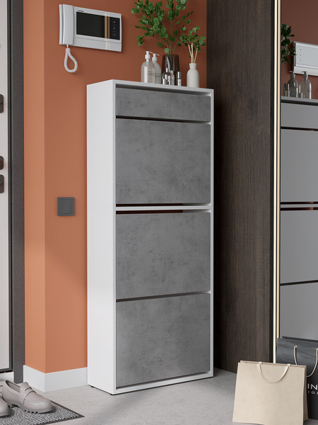 Изображение товара Тумба для обуви Горизонт Мебель Трио с ящиком (белый/бетон)