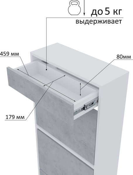 Изображение товара Тумба для обуви Горизонт Мебель Трио с ящиком (белый/бетон)