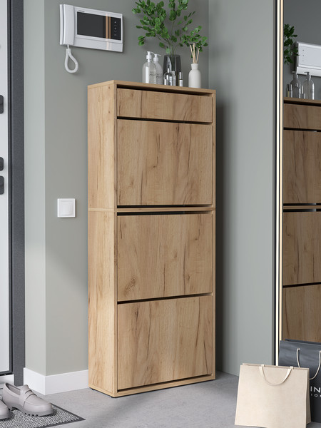 Изображение товара Тумба для обуви Горизонт Мебель Трио с ящиком (дуб золотой крафт)